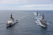 2023 - JS vessels render honors to CGC Bertholf in Bering Sea