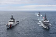 2023 - JS vessels render honors to CGC Bertholf in Bering Sea