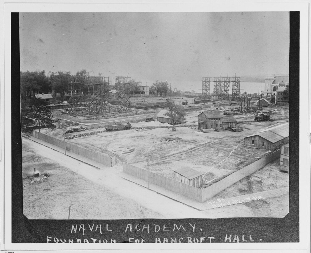 Nimitz wrote to his family that construction had begun on Bancroft Hall during his plebe year at the Naval Academy as shown in this picture dated May 1902.