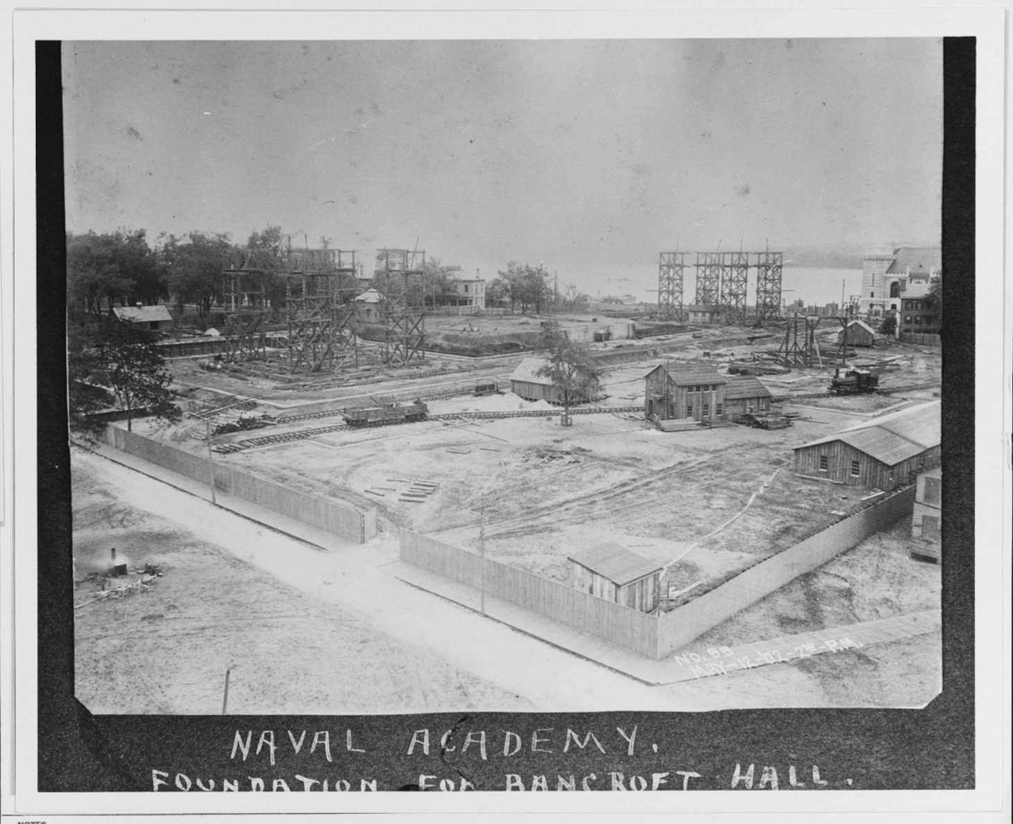 Nimitz wrote to his family that construction had begun on Bancroft Hall during his plebe year at the Naval Academy as shown in this picture dated May 1902.