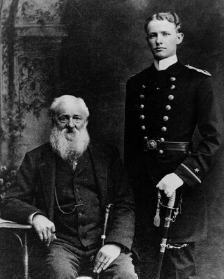 Passed Midshipman .Chester W. Nimitz and his paternal grandfather, Charles H. Nimitz, in Texas in 1905