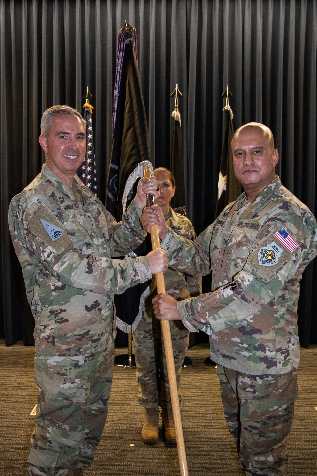 U.S. Space Force Col. Raj Agrawal, incoming commander, Delta 2-Space Domain Awareness (DEL2), address friends, family and fellow service members during DEL2’s Change of Command ceremony June 23, 2023, at Peterson Space Force Base. (U.S. Space Force photo by Emily Peacock)