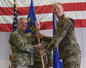 Maj. Kevin Limani, right, accepts command of the 341st Logistics Readiness Squadron from Col. Christopher Karns, 341st Mission Support Group commander, at Malmstrom AFB, Mont., June 23, 2023.