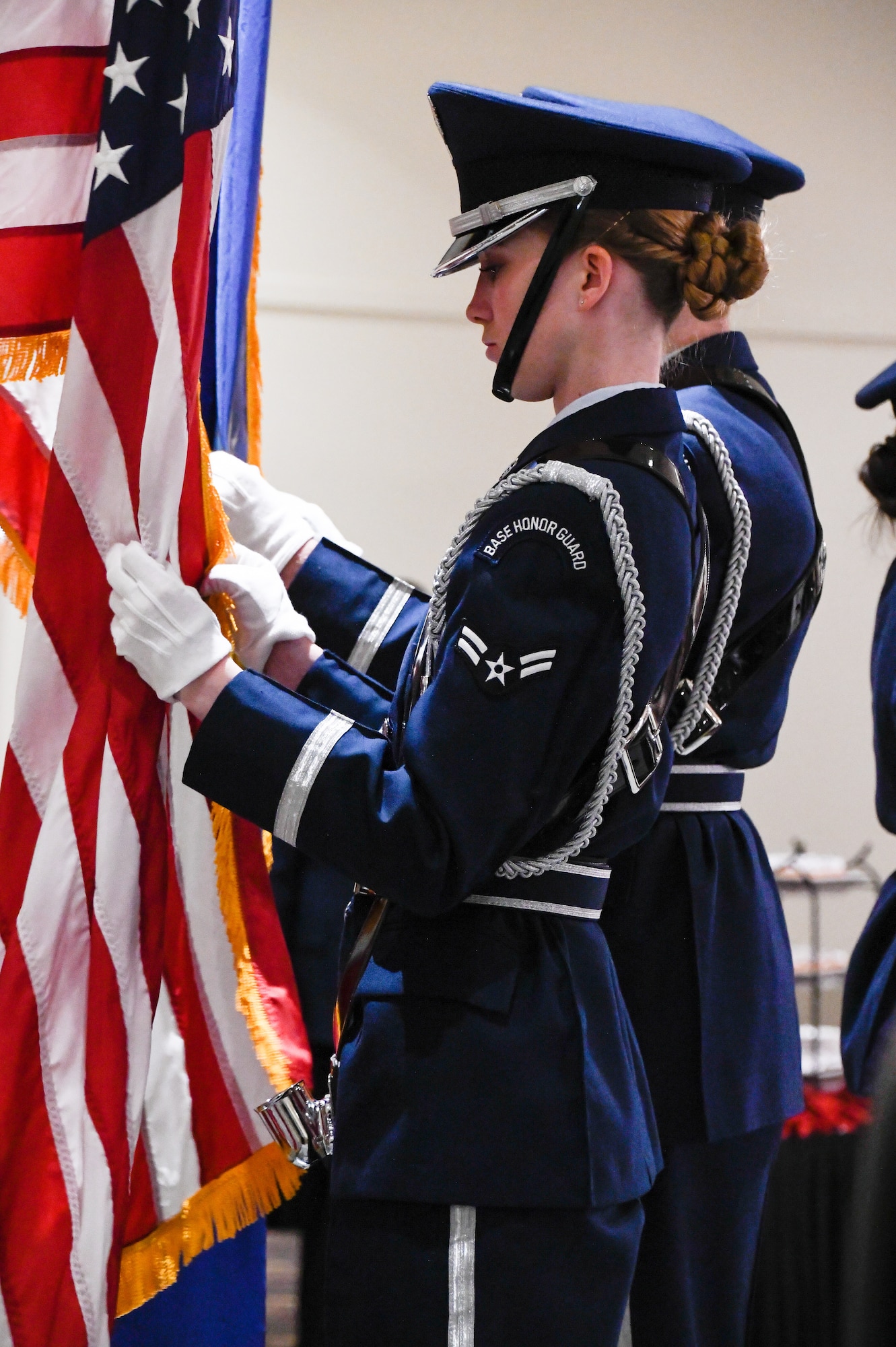 The 168th Wing hosted a Dining Out event in Fairbanks, Alaska, for Airmen to keep Air Force traditions alive and continue morale-building ceremonies. The Air Force Dining Out event started approximately in the 1930s with Army Air Corp’s General H. “Hap” Arnold’s “Wing Dings.” U.S. Air Force Chief Master Sgt. Maurice Williams, the thirteenth command chief of the Air National Guard, was the guest speaker at the 2023 168th WG Dining Out.(U.S. Air National Guard photos by Senior Master Sgt. Julie Avey)