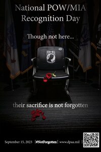 A poster shows a flower on the seat of an empty chair.