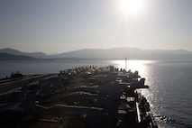 The world's largest aircraft carrier USS Gerald R. Ford (CVN 78) arrives in Split, Croatia for a scheduled port visit, June 26, 2023. Gerald R. Ford is the U.S. Navy's newest and most advanced aircraft carrier, representing a generational leap in the U.S. Navy's capacity to project power on a global scale. The Gerald R. Ford Carrier Strike Group is on a scheduled deployment in the U.S. Naval Forces Europe area of operations, employed by U.S. Sixth Fleet to defend U.S., allied, and partner interests. (U.S. Navy photo by Mass Communication Specialist 2nd Class Jacob Mattingly)