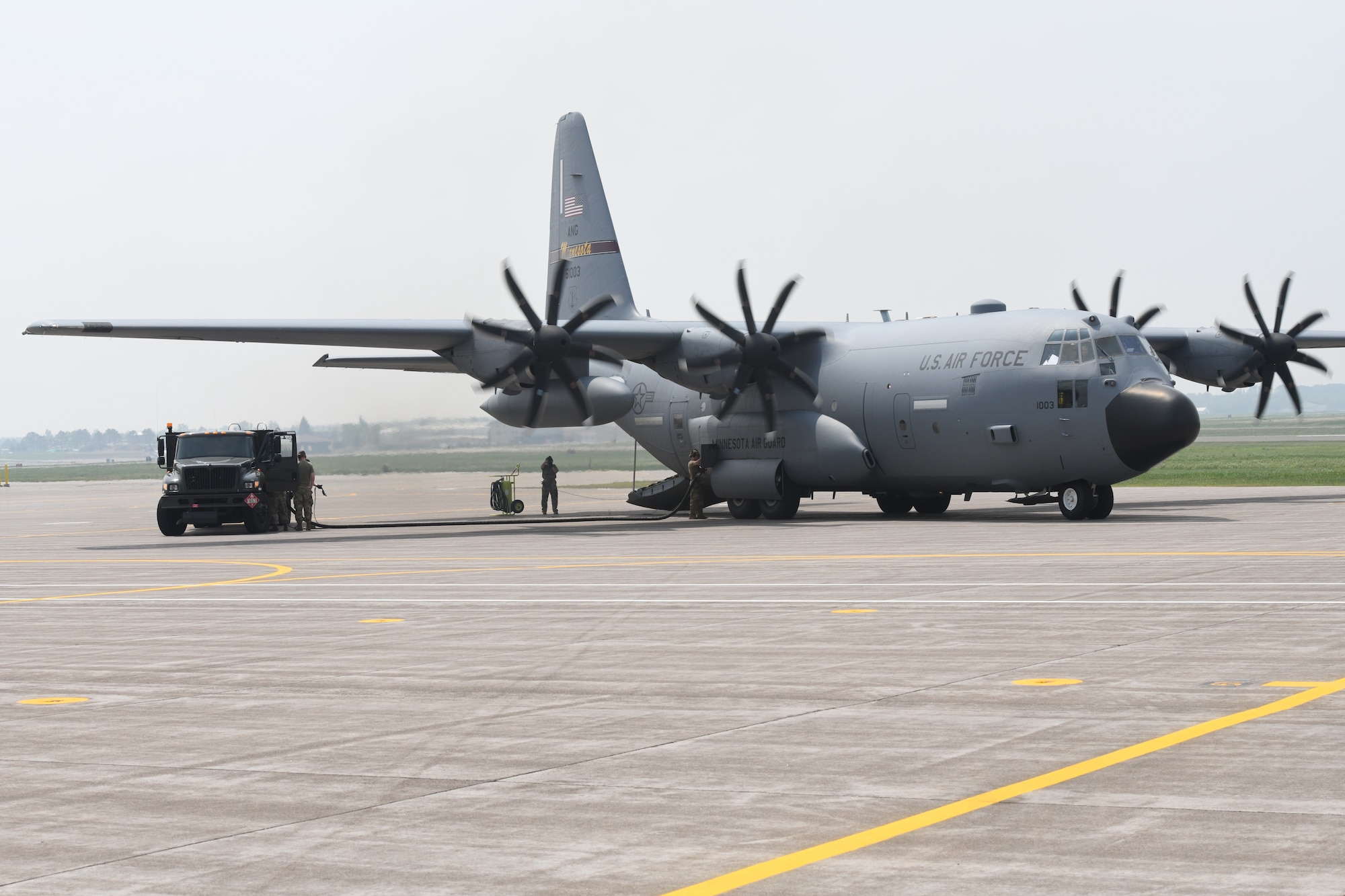 U.S. Air Force Fuels Specialists from the 133rd Airlift Wing, Minnesota Air National Guard, conduct a wet-wing defueling mission at the 148th Fighter Wing, Duluth, Minnesota on June 6, 2023.