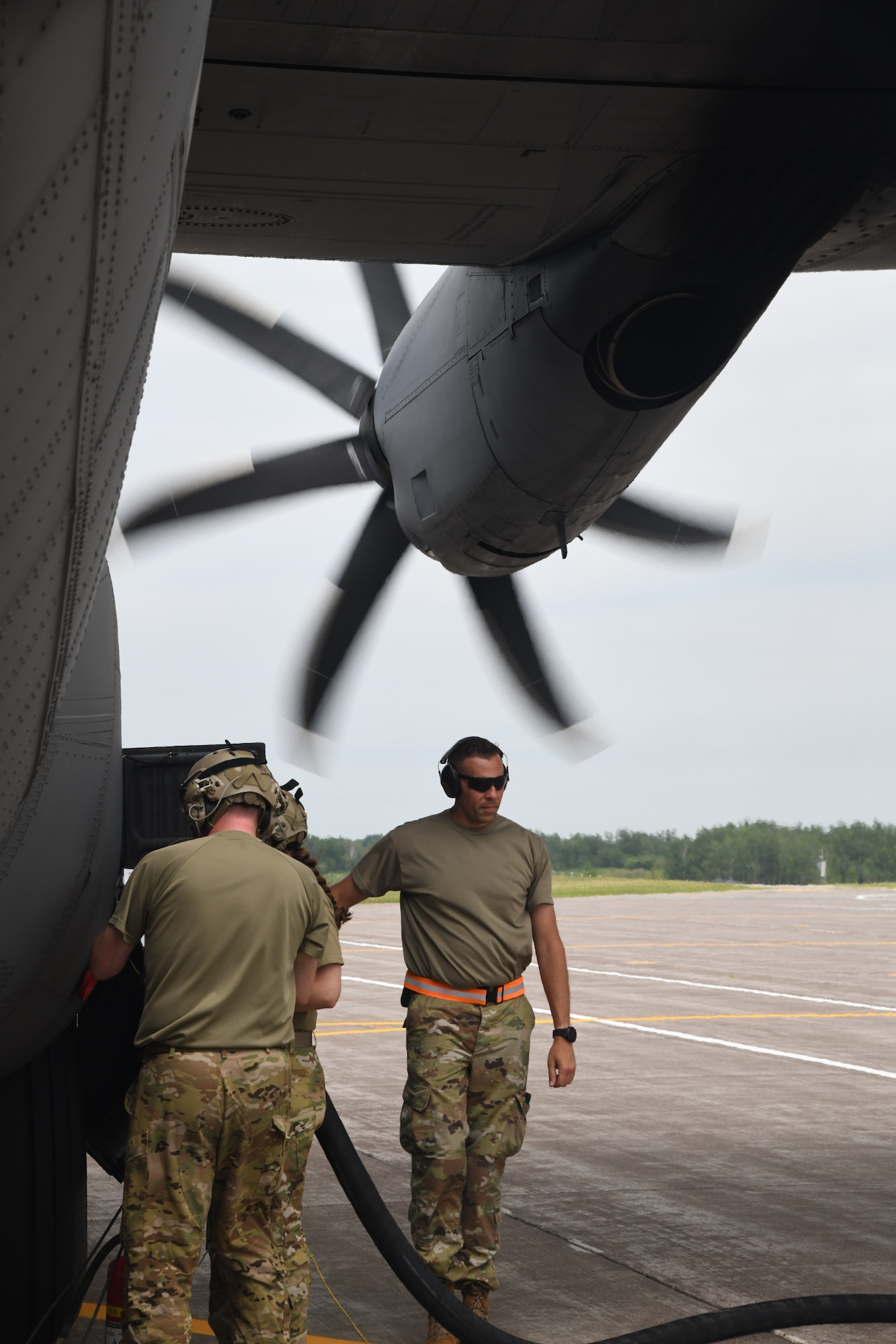 U.S. Air Force Fuels Specialists from the 133rd Airlift Wing, Minnesota Air National Guard, conduct a wet-wing defueling mission at the 148th Fighter Wing, Duluth, Minnesota on June 6, 2023.