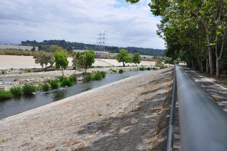 soft-bottom section of the Los Angeles River as viewed June 6 at Lewis MacAdams Riverfront Park, Los Angeles, during a visit by a delegation of Korean engineers and officials.