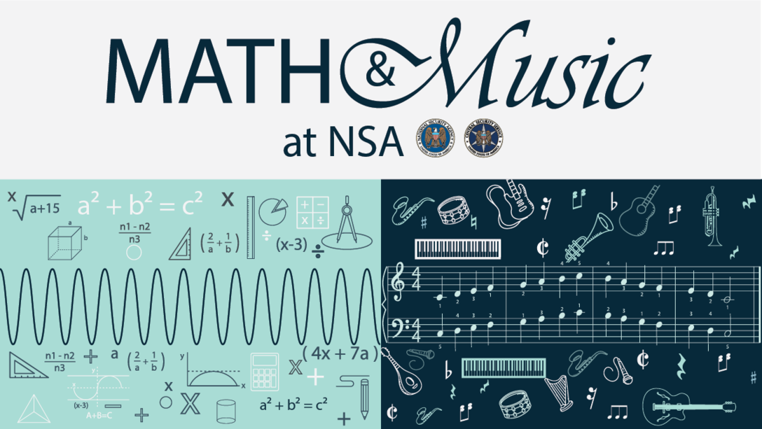 Math and Music at NSA. Sine waves on the left, a musical score on the right