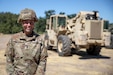 U.S. Army Reserve 1st Lt. Kelsie Taylor, headquarters platoon leader for the 251st Inland Cargo Transfer Company, poses in front of an All-Terrain Lifter Army System (ATLAS) forklift at Fort Hunter Liggett, California, on June 17, 2023. Taylor has used the discipline and leadership skills acquired throughout her military career to succeed as both an Army Reserve Officer and as a law student. (U.S. Army Reserve photo by Spc. Elizabeth Hackbarth, 364th Theater Public Affairs Support Element)