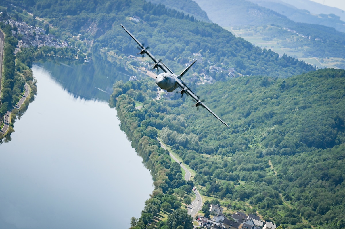 C-130J Flying over German countryside.