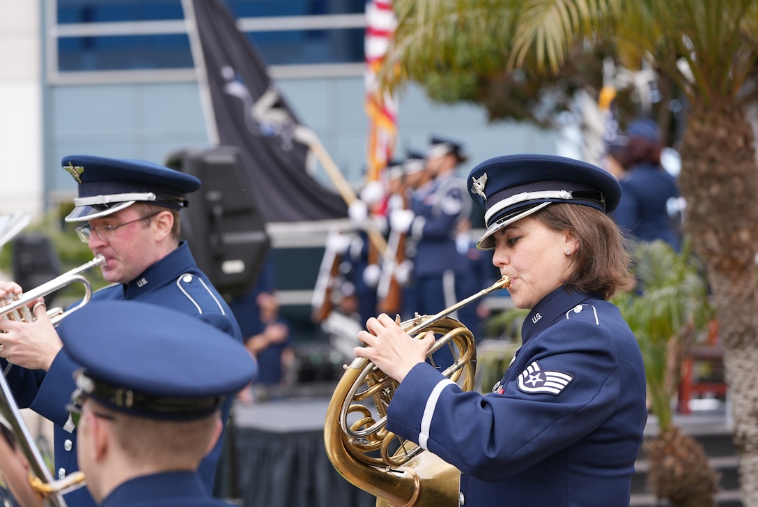 The Golden West Brass perform at a ceremony for the honorary promotion of Brig Gen Buzz Aldrin
