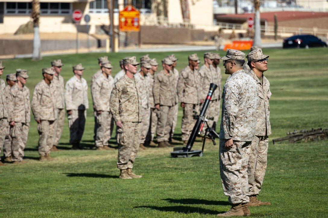 U.S. Marine Corps Gunnery Sgt. Ricky Bajo, a company gunnery sergeant with 3rd Battalion, 4th Marine Regiment, dismisses the unit for the last time during the unit’s deactivation ceremony at Marine Corps Air-Ground Combat Center, Twentynine Palms, California, June 1, 2023. Weapons Company Marines will integrate into and reinforce the battalion’s other existing rifle companies as part IBX-30. The battalion will continue fielding new equipment, testing new formations, and integrating new concepts across the unit to provide feedback to senior Marine Corps leadership, and inform the Service on the most lethal capabilities, training, and composition of future infantry battalions. (U.S. Marine Corps photo by Lance Cpl. Anna Higman)