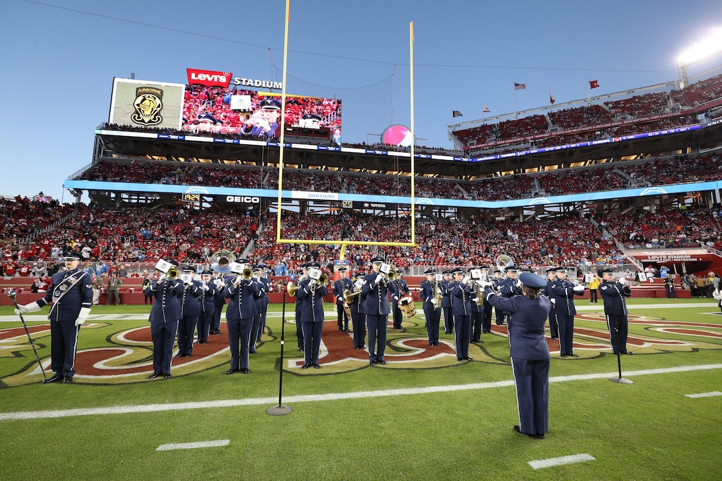 The Band of the Golden West performs pregame and halftime shows at the 49ers Salute to Service game