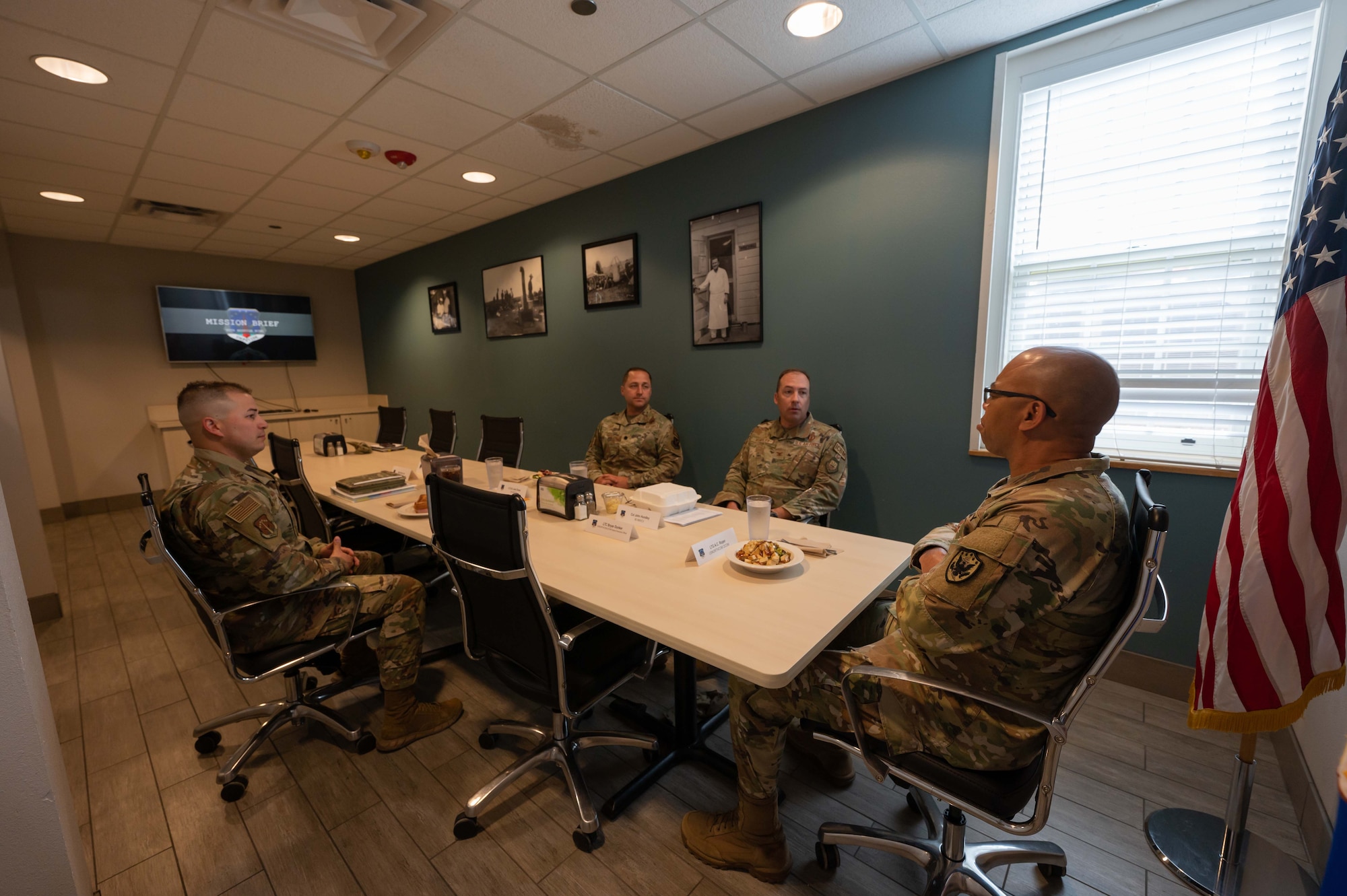 U.S. Air Force Col. John Hundley, 90th Missile Wing vice commander, meets with U.S. Army Lt. Gen. A.C. Roper, deputy commander of U.S. Northern Command, during Roper’s visit to F.E. Warren Air Force Base, Wyoming, June 13, 2023. The 90 MW provides defense support of civil authorities when tasked by USNORTHCOM in emergency response situations. (U.S. Air Force photo by Senior Airman Sarah Post)