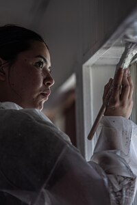 Spc. Arianna Garcia, McAlester, Oklahoma resident serving as a unit supply specialist with the 3120th Engineer Support Company, 120th Engineer Battalion, 90th Troop Command, Oklahoma Army National Guard, paints inside a lodge building at the Girl Scouts of Hawaii's Camp Kilohana near Pahokuloa Training Area, Hawaii, June 14, 2023.

The Soldiers of the 3120th ESC are taking part in an Innovative Readiness Training program to improve their skills as Army engineers while providing the Girl Scout camp with improvements. (Oklahoma National Guard photo by Sgt. Anthony Jones)