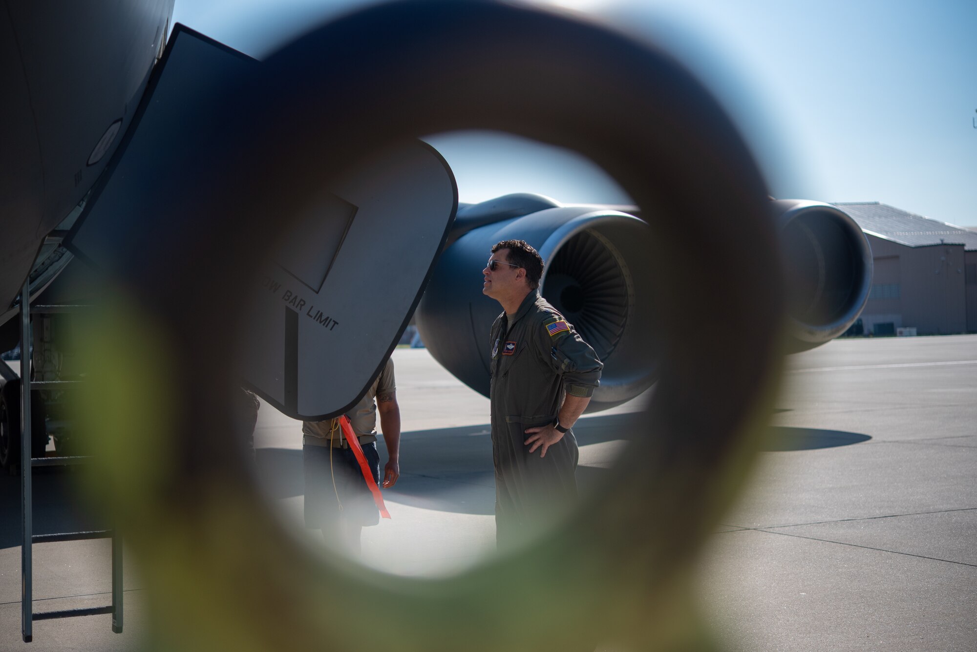 Pilot inspects Aircraft door