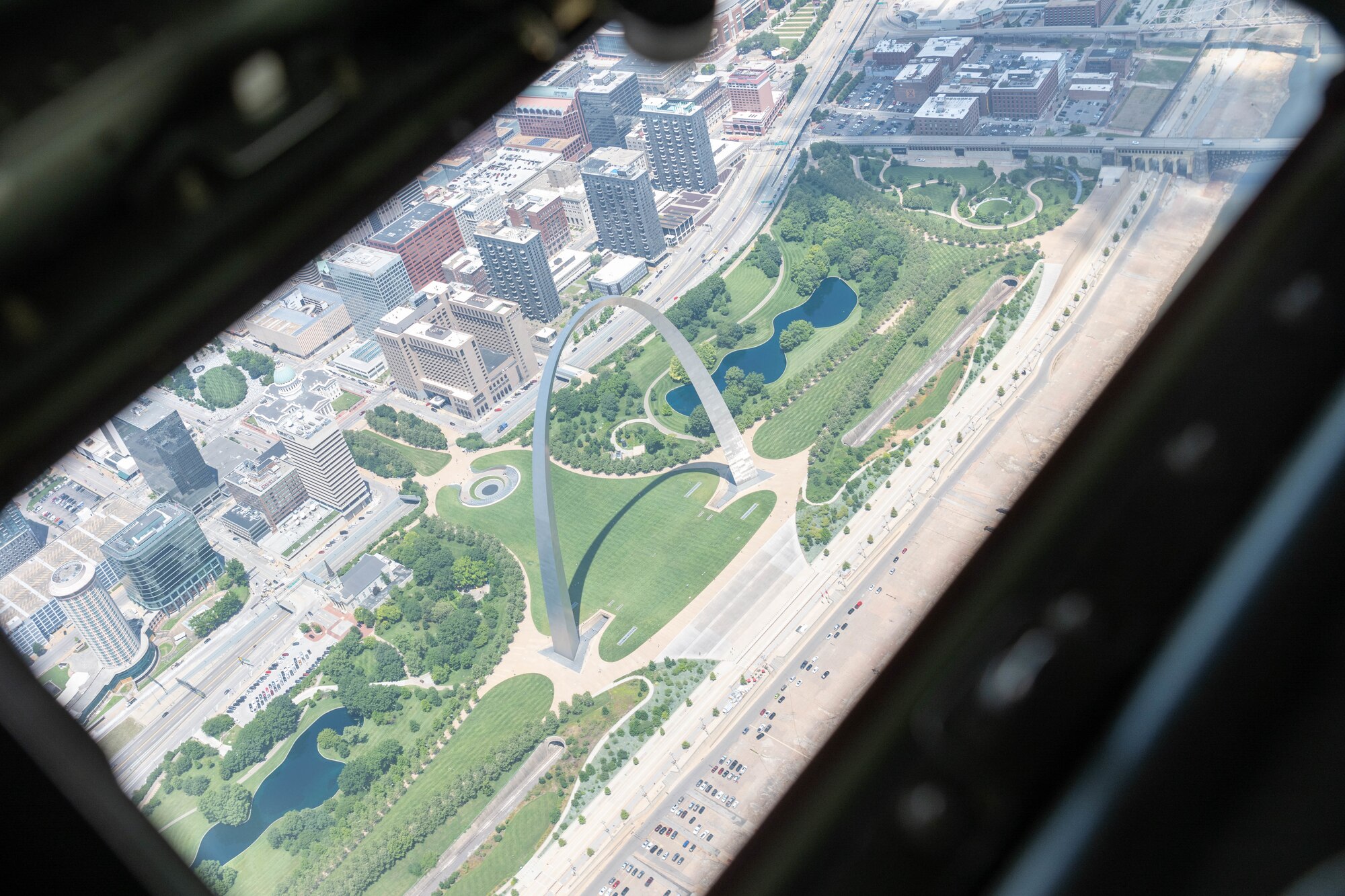 Aircraft flies over St. Louis