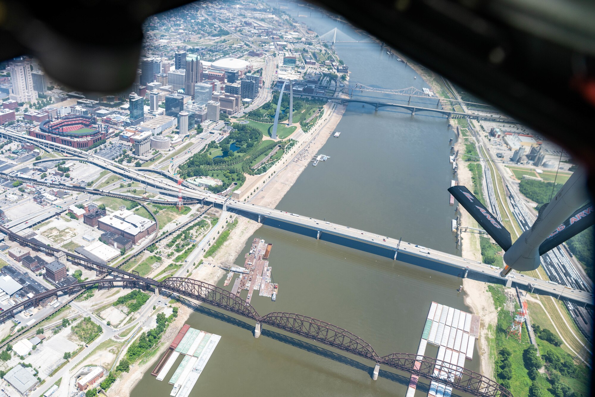 Aircraft flies over St. Louis