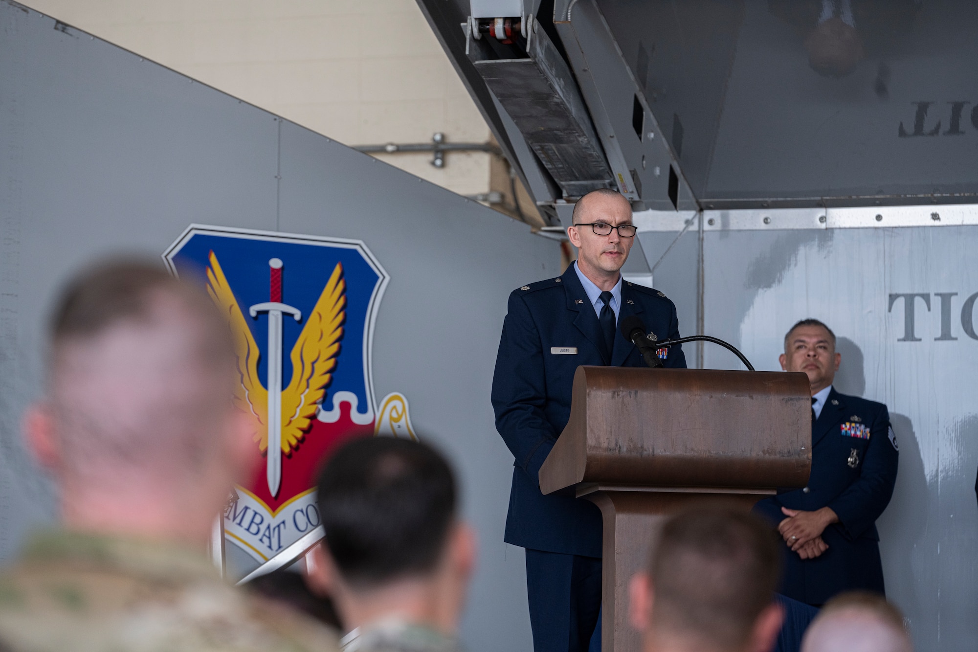 Commander speaking to squadron