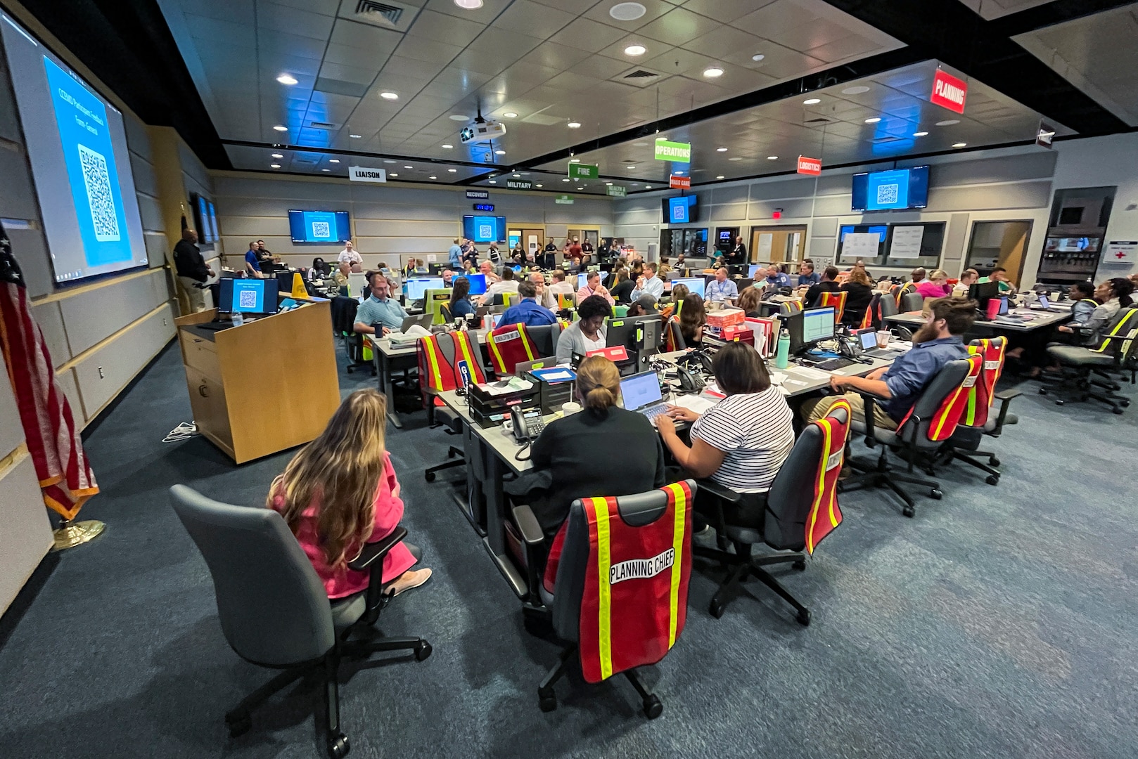 Coast Guard Sector Charleston personnel conduct a mass rescue exercise alongside federal, state and local agencies at the Charleston County Emergency Operations Center in Ladson, South Carolina, June 28, 2023.