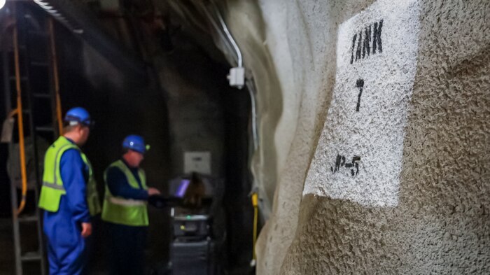 Contractors conduct monitoring operations at tank seven during tank tightness testing at Red Hill Bulk Fuel Storage Facility (RHBFSF), Halawa, Hawaii, June 28, 2023.