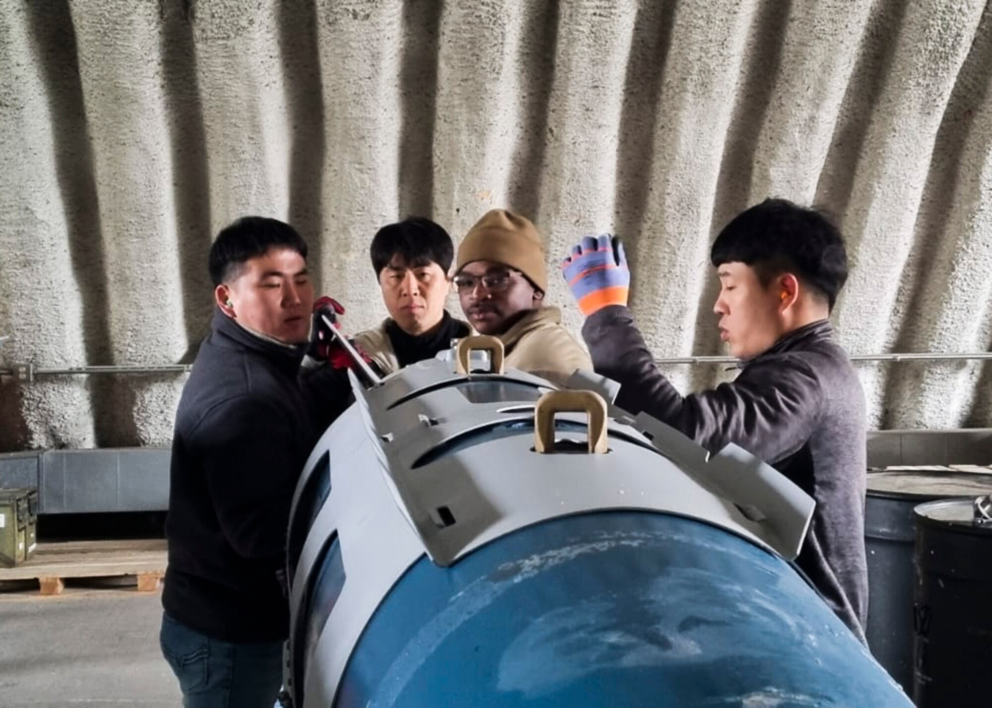 Members of the 51st Munitions Squadron build GBU-31V1 training munitions in support of Red Flag Alaska 23-2 at Eielson Air Force Base, Alaska, June 12, 2023.