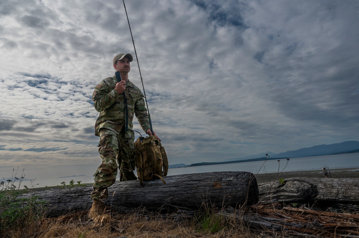Tech. Sgt. Joshua Werho, tests a Portable Radio Communications-160 device during EXERCISE AGILE BLIZZARD-UNIFIED VISION 2023