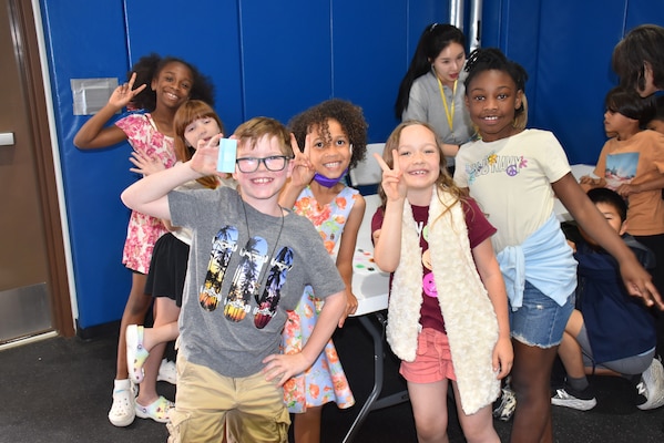 Students from Camp Humphrey’s Central Elementary School pose for a group photo at a STEM event hosted by the U.S. Army Corps of Engineers – Far East District on May 25 in South Korea. In its 11th consecutive year holding outreach events like these, the program works to inspire curiosity and innovation in the students to continue to be engaged in STEM. (U.S. Army photo by Rachel Napolitan)