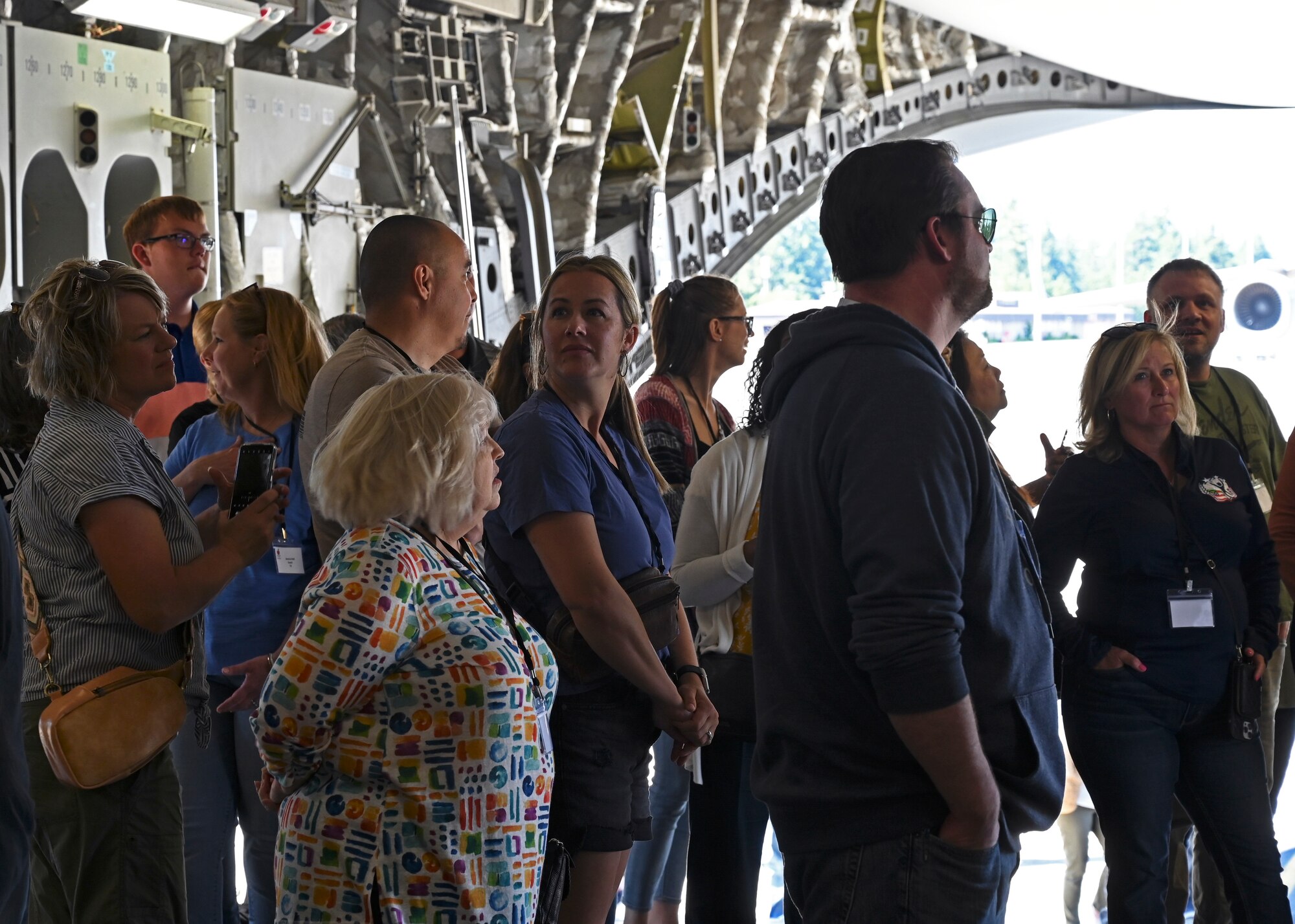 Members of the Military Impacted Schools Association tour a C-17 Globemaster III at Joint Base Lewis-McChord, Washington, June 27, 2023. MISA is a national organization of school superintendents whose mission is to serve school districts with a high concentration of military children. MISA works on funding, legislation, partnerships and programs for military families on the move. Members visited JBLM and were given a mission brief from U.S. Air Force Col. David Morales, 62d Airlift Wing vice commander, and toured a C-17. (U.S. Air Force photo by Senior Airman Callie Norton)
