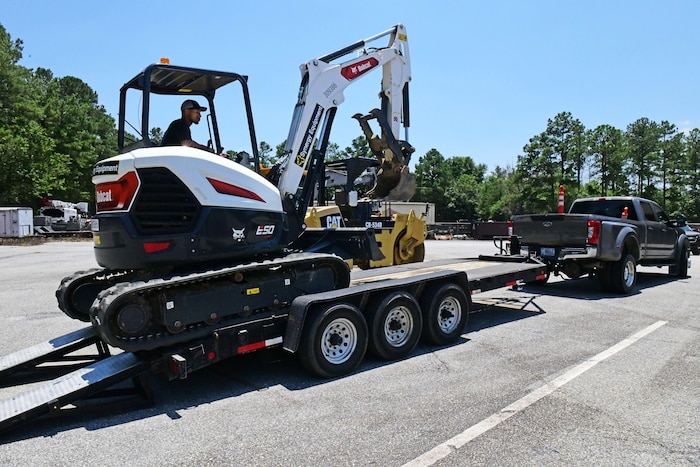 tractor on a trailer