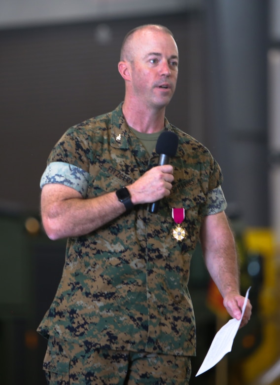 Col. Matthew J. McKinney assumed command of Marine Corps Logistics Base Albany after Col. Michael J. Fitzgerald relinquished command, June 29. Leadership from the Albany area community were in attendance at the change of command ceremony along with Col. Adolfo Garcia Jr., commander, Marine Corps Installations East. (U.S. Marine Corps photo by Jennifer Parks)