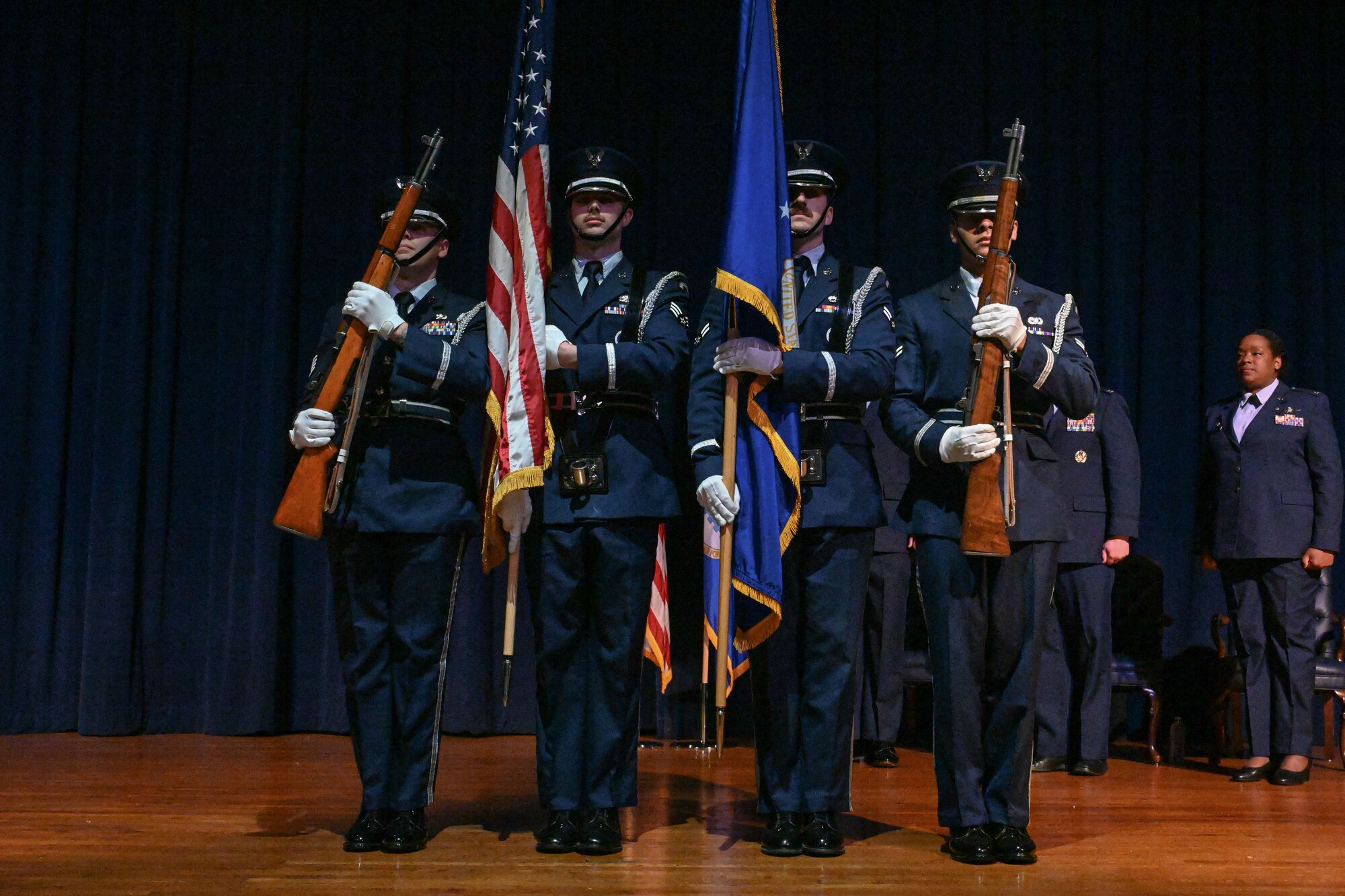 Airmen from the 19th Mission Support Group hold a change of command ceremony in the theater.