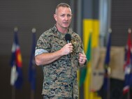 Col. Matthew J. McKinney assumed command of Marine Corps Logistics Base Albany after Col. Michael J. Fitzgerald relinquished command, June 29. Leadership from the Albany area community were in attendance at the change of command ceremony along with Col. Adolfo Garcia Jr., commander, Marine Corps Installations East. (U.S. Marine Corps photo by Jennifer Parks)