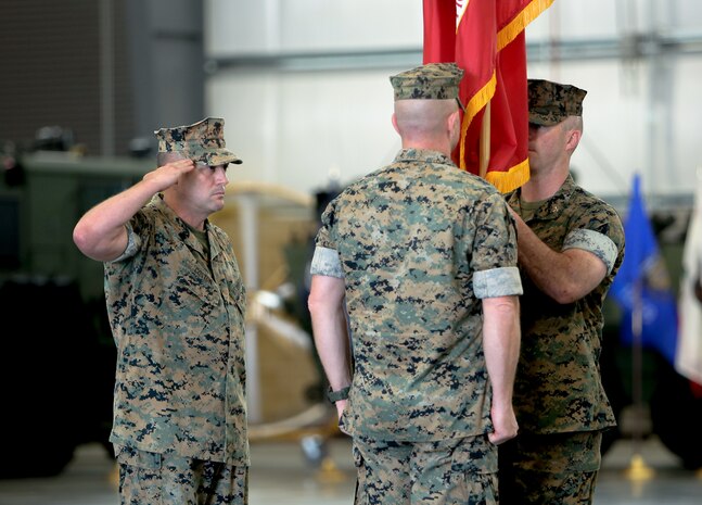 Col. Matthew J. McKinney assumed command of Marine Corps Logistics Base Albany after Col. Michael J. Fitzgerald relinquished command, June 29. Leadership from the Albany area community were in attendance at the change of command ceremony along with Col. Adolfo Garcia Jr., commander, Marine Corps Installations East. (U.S. Marine Corps photo by Jennifer Parks)