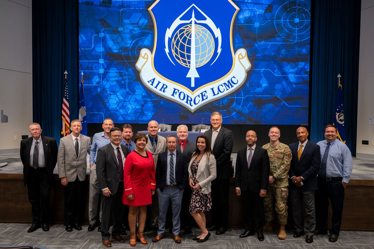 Group shot at the fifth annual Air Force Life Cycle Management Center (AFLCMC)  Product Support Manager (PSM) Forum at Wright-Patterson Air Force Base, Ohio, June 27, 2023.