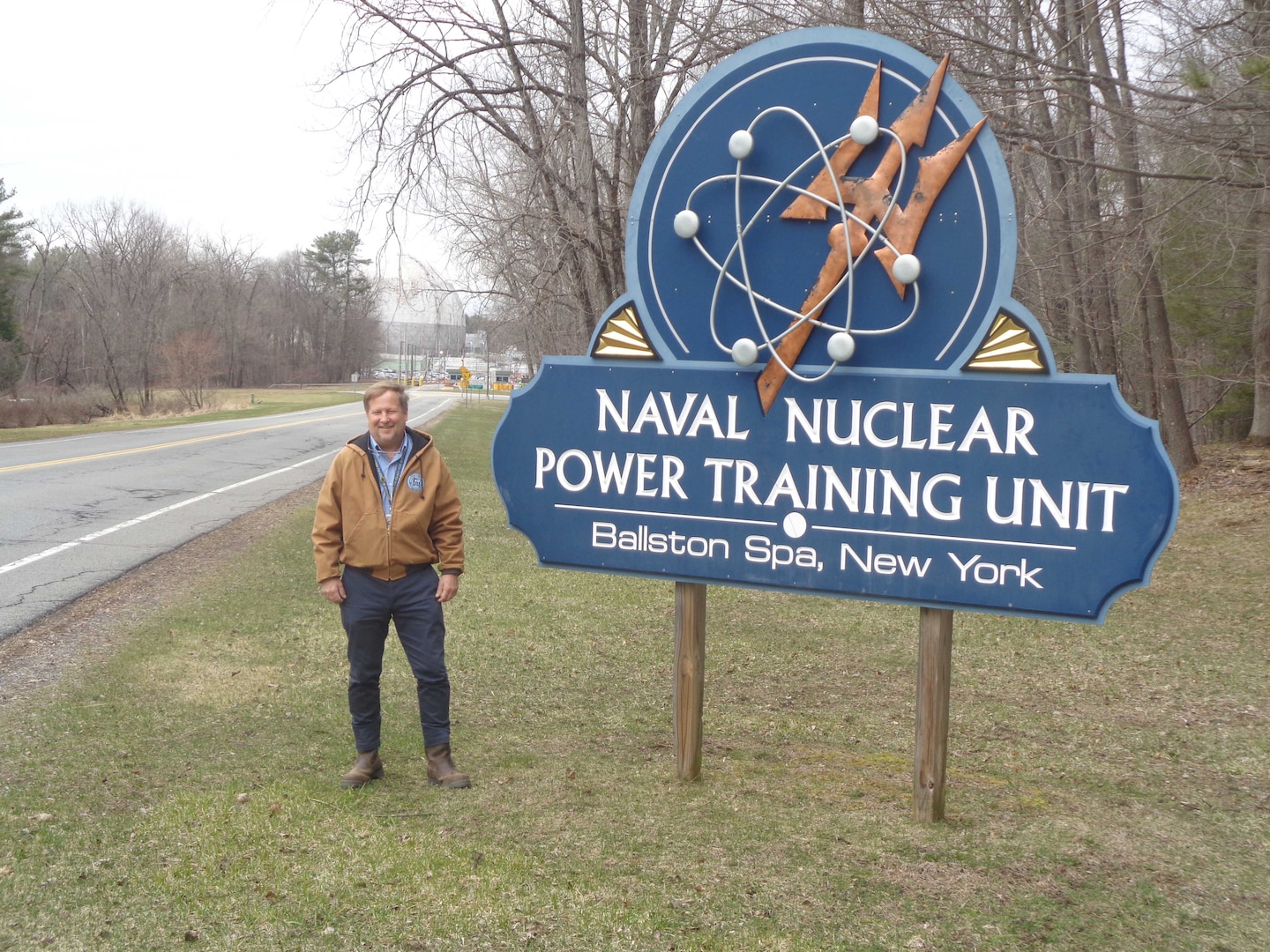Kesselring Site Advanced Planning Group Project Superintendent Brian Fowler at the Naval Nuclear Power Training Unit sign in Ballston Spa, New York.