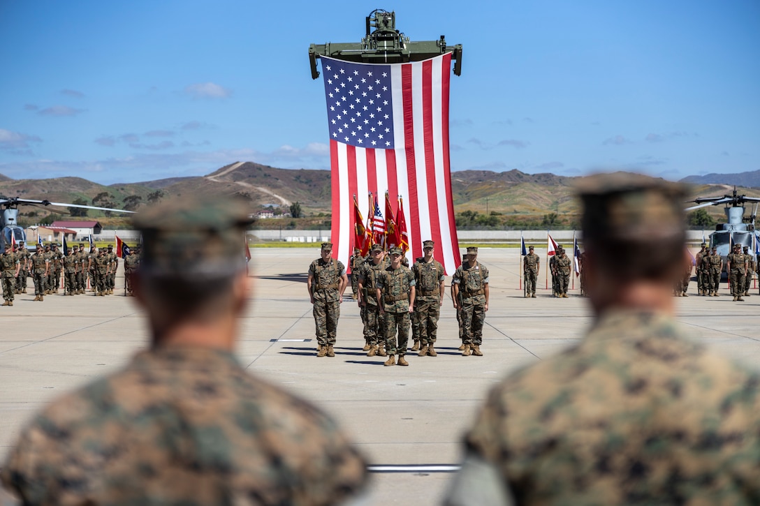 U.S. Marine Corps Col. Nathan S. Marvel, right, the outgoing commanding officer for Marine Aircraft Group 39, 3rd Marine Aircraft Wing, and Col. Jeremie N. Hester, the incoming commanding officer of MAG-39, 3rd MAW, participate in a change of command ceremony on Marine Corps Air Station Camp Pendleton, California, June 23, 2023. The change of command ceremony signifies the transition to new leadership and a continuation of the unit’s constant preparedness to fight and win. The mission of MAG-39 is to provide combat-ready naval expeditionary forces capable of conducting task organized combat aviation support, aviation ground support, and aviation logistics. Marvel is a Eureka, Montana, Native; Hester is a Camden, Illinois, native.