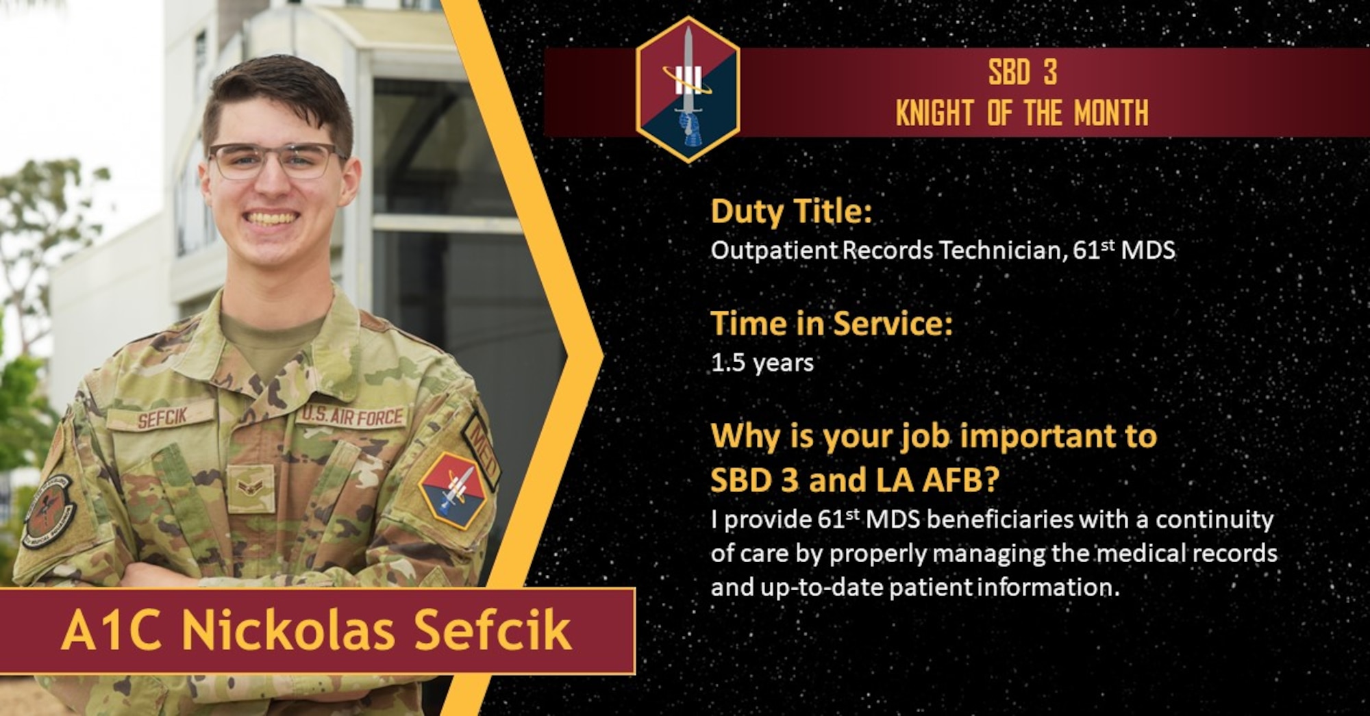 July 2023 Knight of the Month - Airman 1st Class Nickolas Sefcik