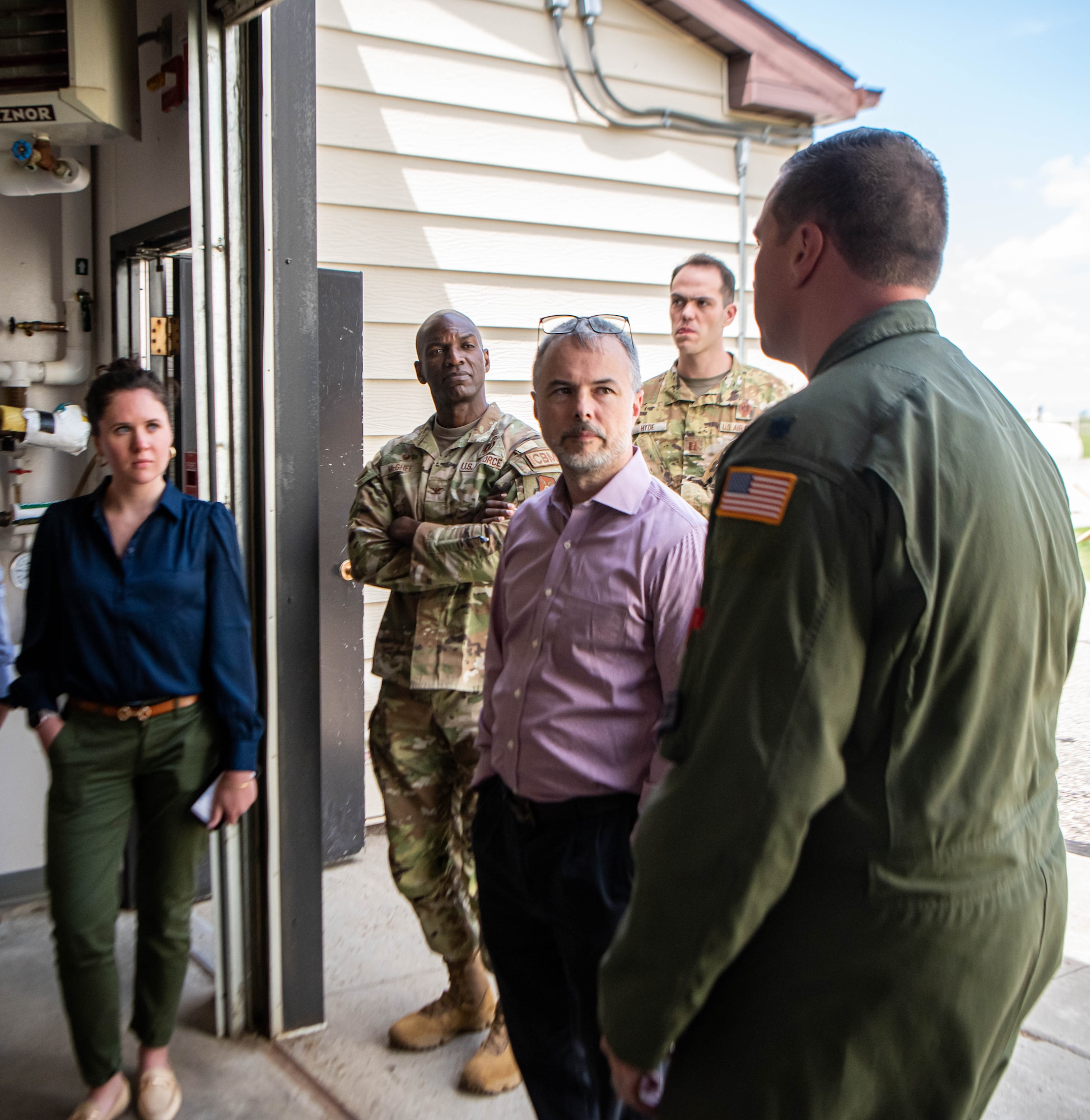 U.S. Air Force Lt. Col. Darrell Gibson, 740th Missile Squadron commander, gives North Dakota state staff delegates a tour of a missile alert facility (MAF) in North Dakota, June 26, 2023. The staff delegates were briefed on the many systems that allow the MAF to operate 24/7. (U.S. Air Force photo by Airman 1st Class Alexander Nottingham)
