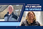 There is one photo of a man in front of a brick building and another photo of a smiling woman in a collage with a graphic that reads "technical specialists unveil $71.2 million in savings."