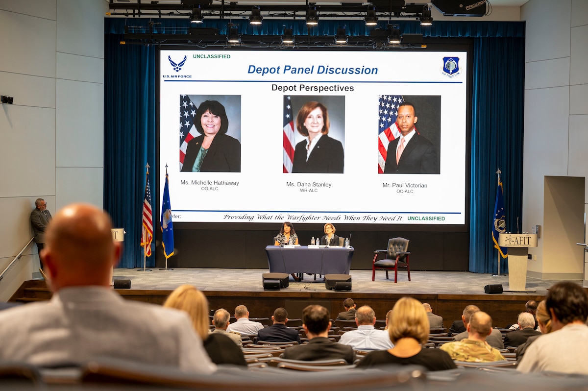 Presentations at the fifth annual Air Force Life Cycle Management Center (AFLCMC) Logistics Product Support Manager (PSM) Forum at Wright-Patterson Air Force Base, Ohio, June 27, 2023. (U.S. Air Force photo by SSgt. Mikaley Kline)