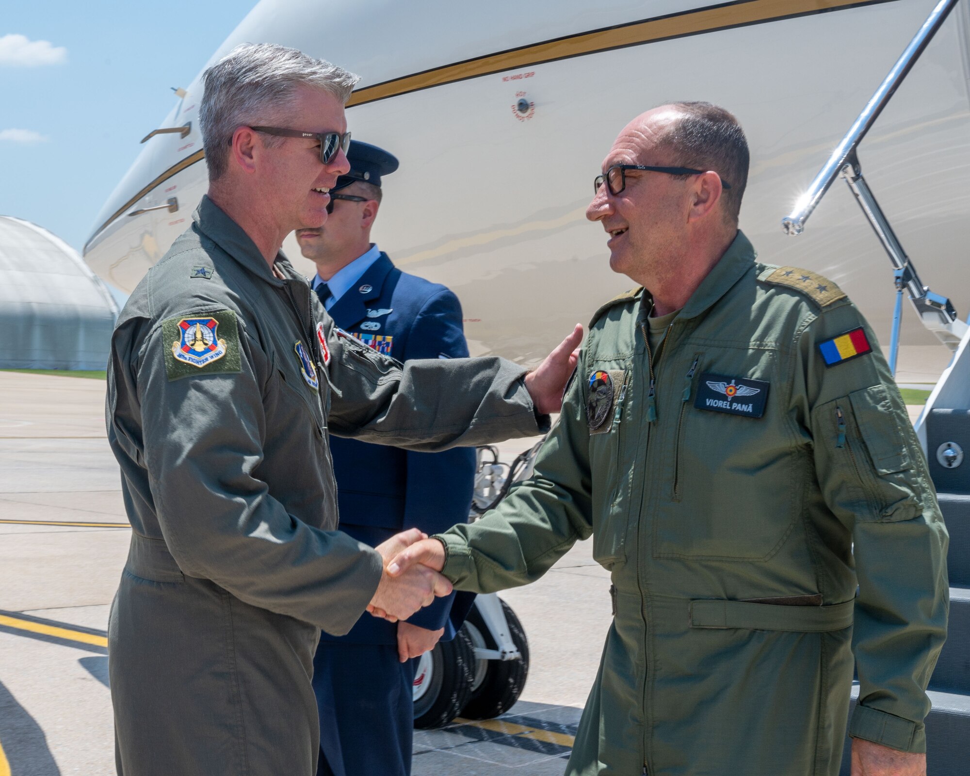 The 187th Fighter Wing has hosted a State Partnership program with the Romanian Air Force since 1993. The two air forces fly F-16 missions together at Dannelly Field. The 187th is scheduled to transition from F-16s to F-35s, and the wing also provided an F-35 conversion tour for Pană the Romanian delegation.