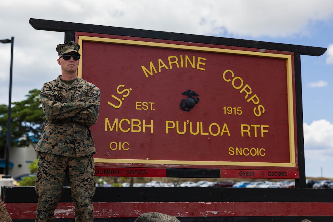 U.S. Marine Corps Chief Warrant Officer 2 Christopher Simser Jr., Marine Corps Base Hawaii Gunner, poses for a photo, Pu'uloa Range Training Facility, MCBH, June 28, 2023. Simser is responsible for ensuring the readiness of PRTF ranges; coordinating maintenance, safety inspections, and operational procedures. (U.S. Marine Corps photo by Lance Cpl. Clayton Baker)