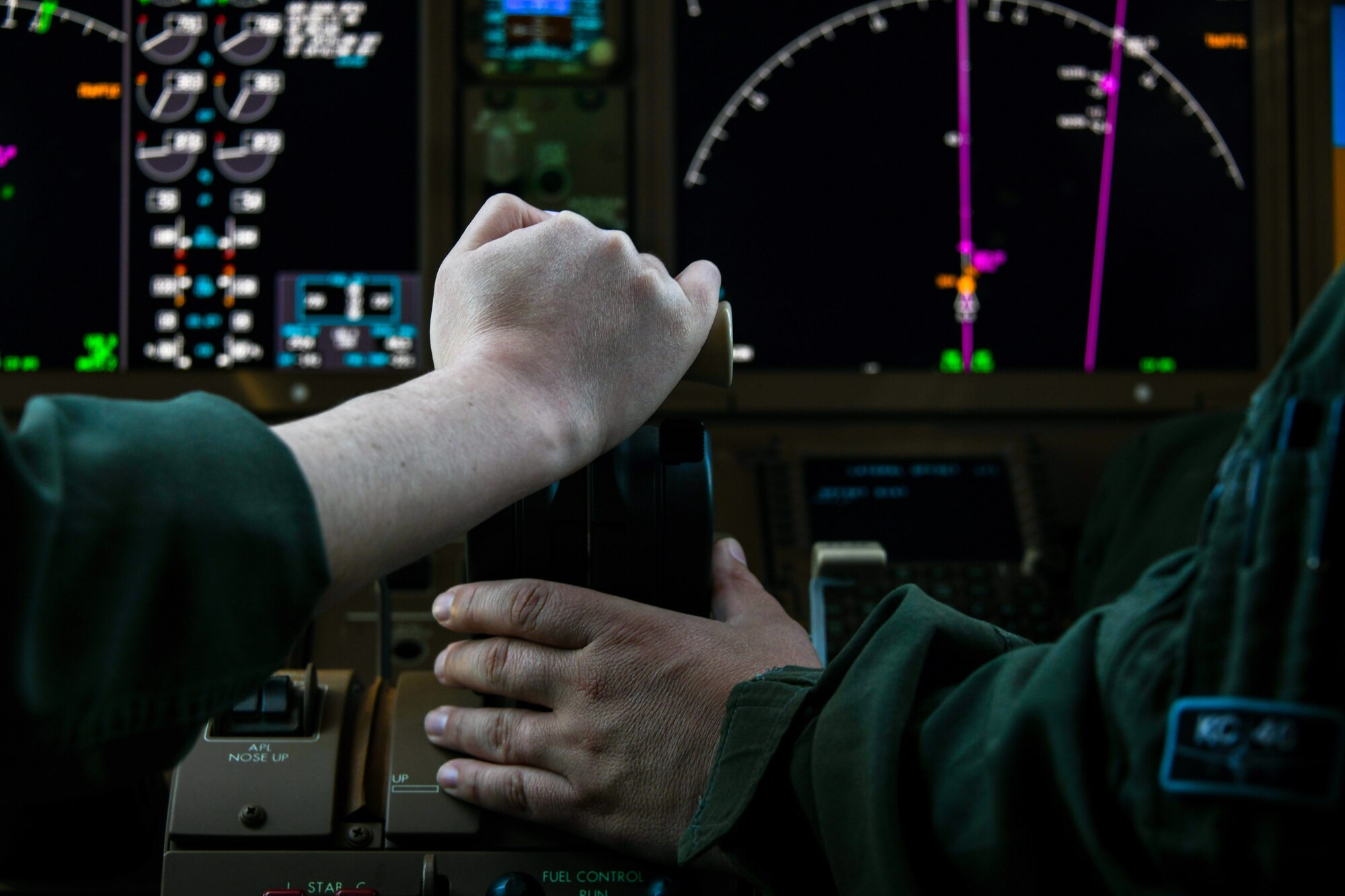 U.S. Air Force Maj. Gary Sowa (right), 56th Air Refueling Squadron chief of evaluations, andCapt. Crystal Staszak, 56th Air Refueling Squadron student pilot, position for refueling duringthe air refueling centennial flyover in Texas and Oklahoma, June 27, 2023. Altus Air Force Base,Oklahoma has trained student pilots and boom operators on the KC-46 Pegasus since 2019.(U.S. Air Force photos by Airman 1st Class Miyah Gray)