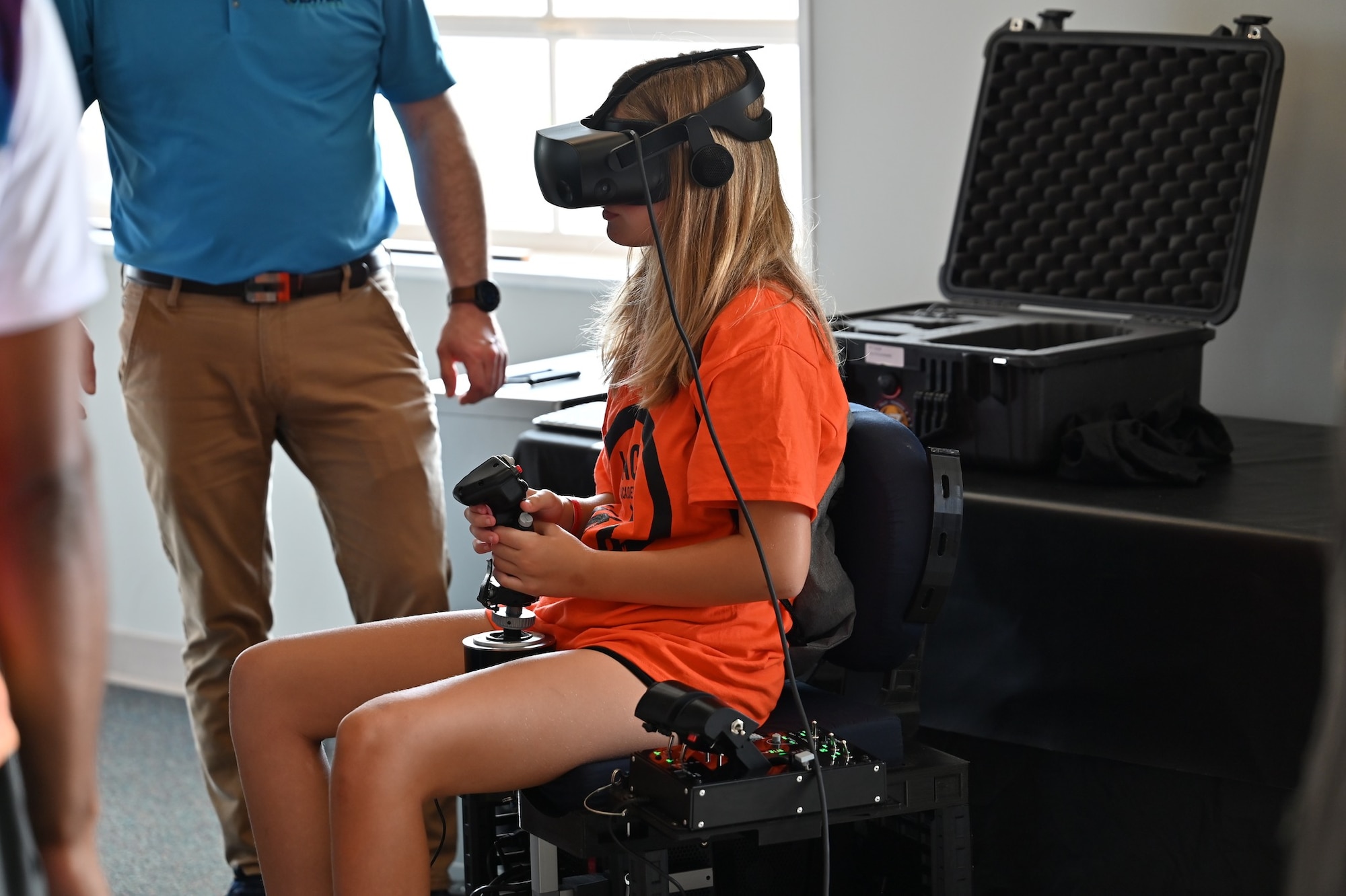 Eyes Above the Horizon participant experiences T-38 Talon flight simulator.