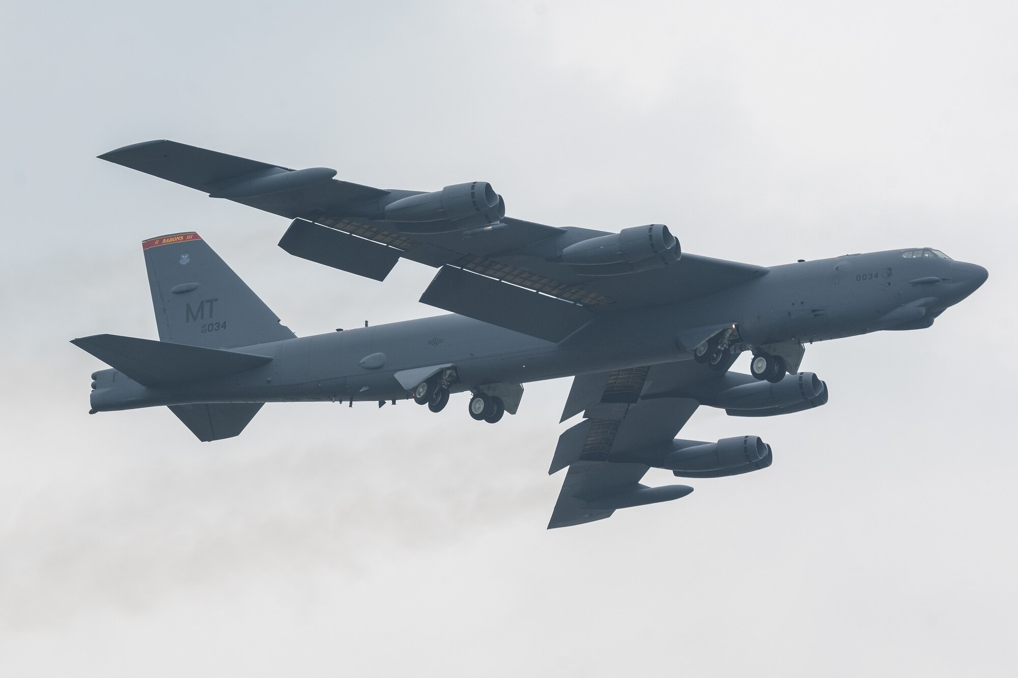 A U.S. Air Force B-52H Stratofortress assigned to the 23rd Bomb Squadron at Minot Air Force Base, North Dakota, takes off in support of a bilateral military training exercise at the Kualanamu International Airport in Medan, Indonesia, June 21, 2023. Bomber deployments and operations like this provide opportunities to train and work with allies and partners in joint and combined operations and exercises. This particular training flight marked the first time a U.S. Air Force B-52 had taken off from Indonesian soil. (U.S. Air Force photo by Tech. Sgt. Zade Vadnais)