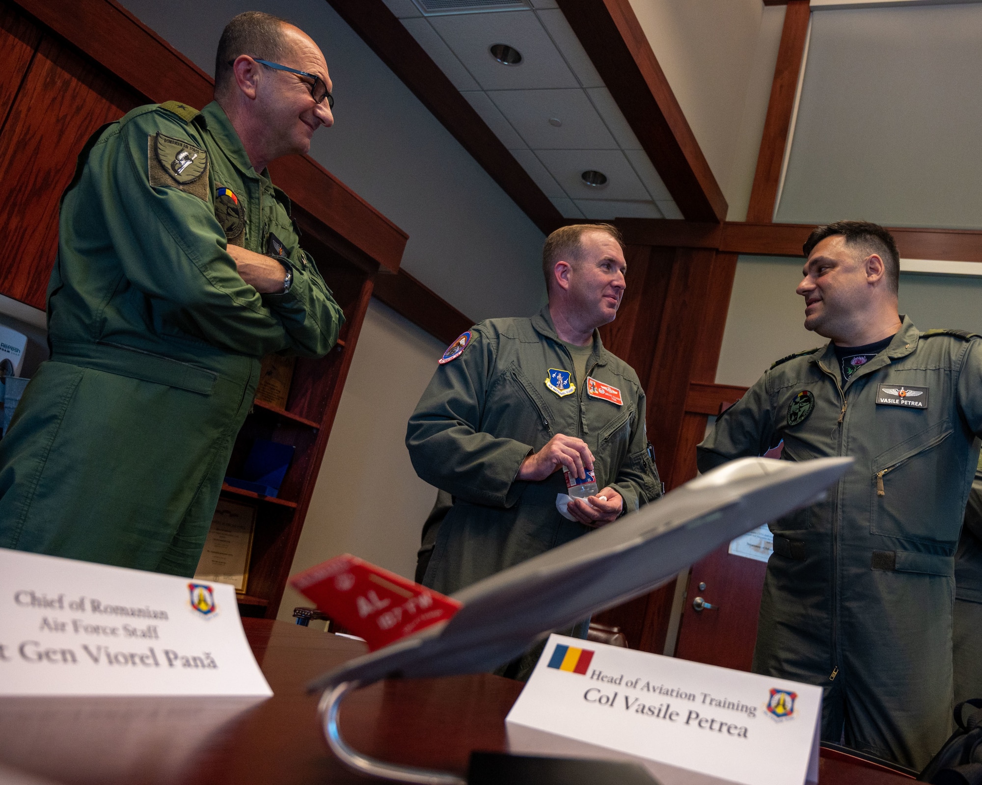 The 187th Fighter Wing has hosted a State Partnership program with the Romanian Air Force since 1993. The two air forces fly F-16 missions together at Dannelly Field. The 187th is scheduled to transition from F-16s to F-35s, and the wing also provided an F-35 conversion tour for Pană the Romanian delegation.