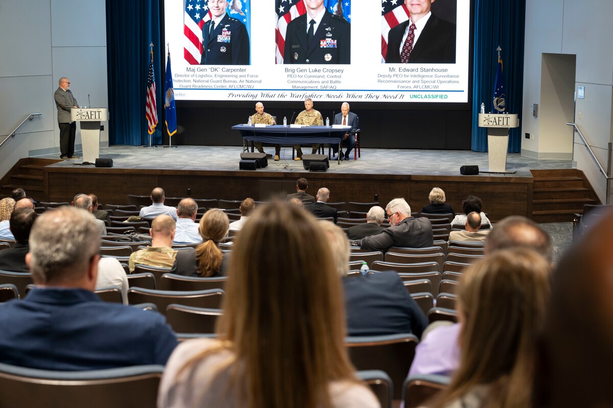 Presentations at the fifth annual Air Force Life Cycle Management Center (AFLCMC) Logistics Product Support Manager (PSM) Forum at Wright-Patterson Air Force Base, Ohio, June 27, 2023. (U.S. Air Force photo by SSgt. Mikaley Kline)
